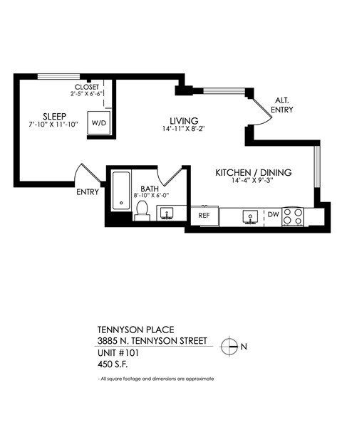 Floor plan for studio, 1 bath, 460 sqft